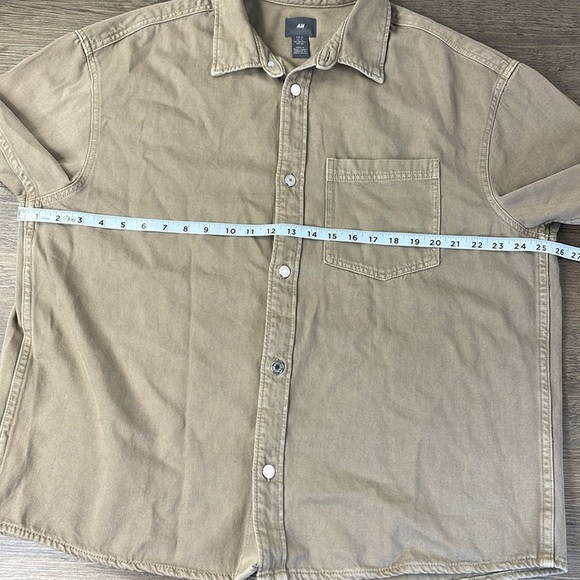 H&M Men’s Khaki Denim Over Shirt, Button Down Long Sleeve, size XL - Picture 5 of 10